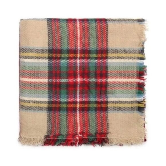 TAN Plaid Printed Oversized fall winter scarf - Picture 5 of 8